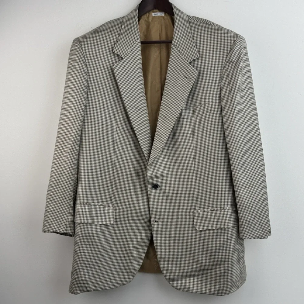 Brioni Roma Augusto Sport Coat Mens 44L Gray Houndstooth Wool Blazer Italy *FLAW